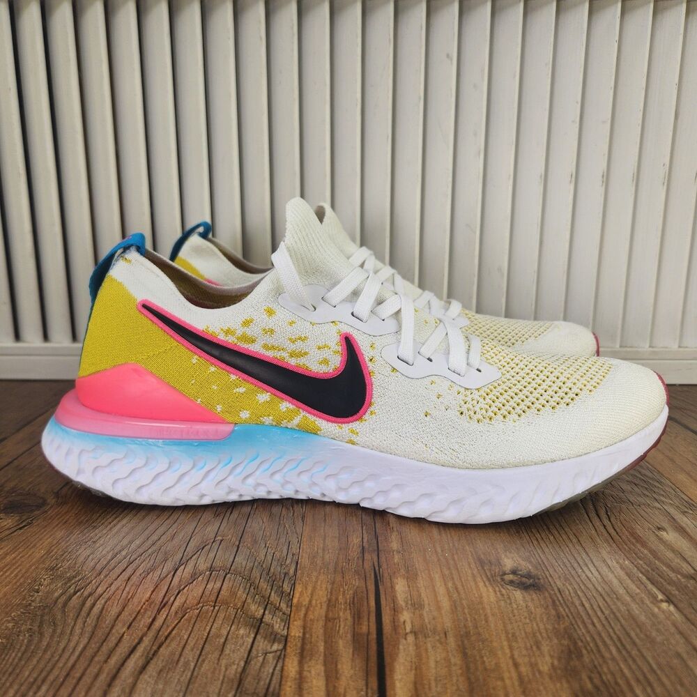 Nike Epic React Flyknit 2 Running Shoes Mens Sz 10.5 White Pink Blast CI7583-100